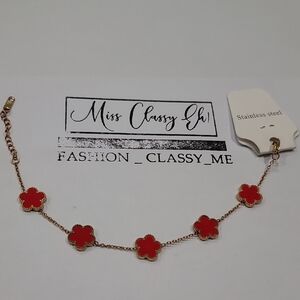 Red Flower Charm Bracelet